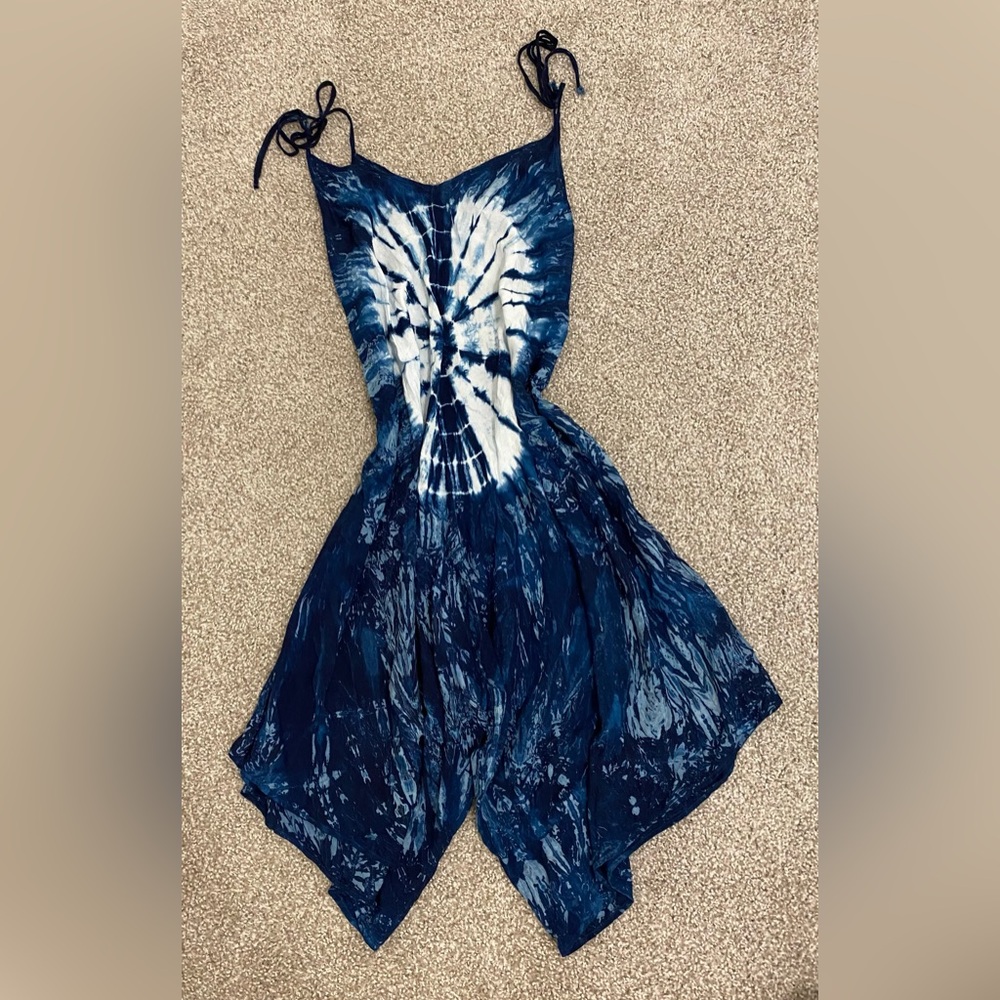 blue & white tie-dye beach romper |vegan|